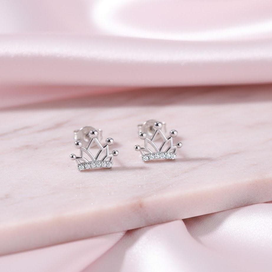 Sterling Silver Crystal Crown Stud Earrings