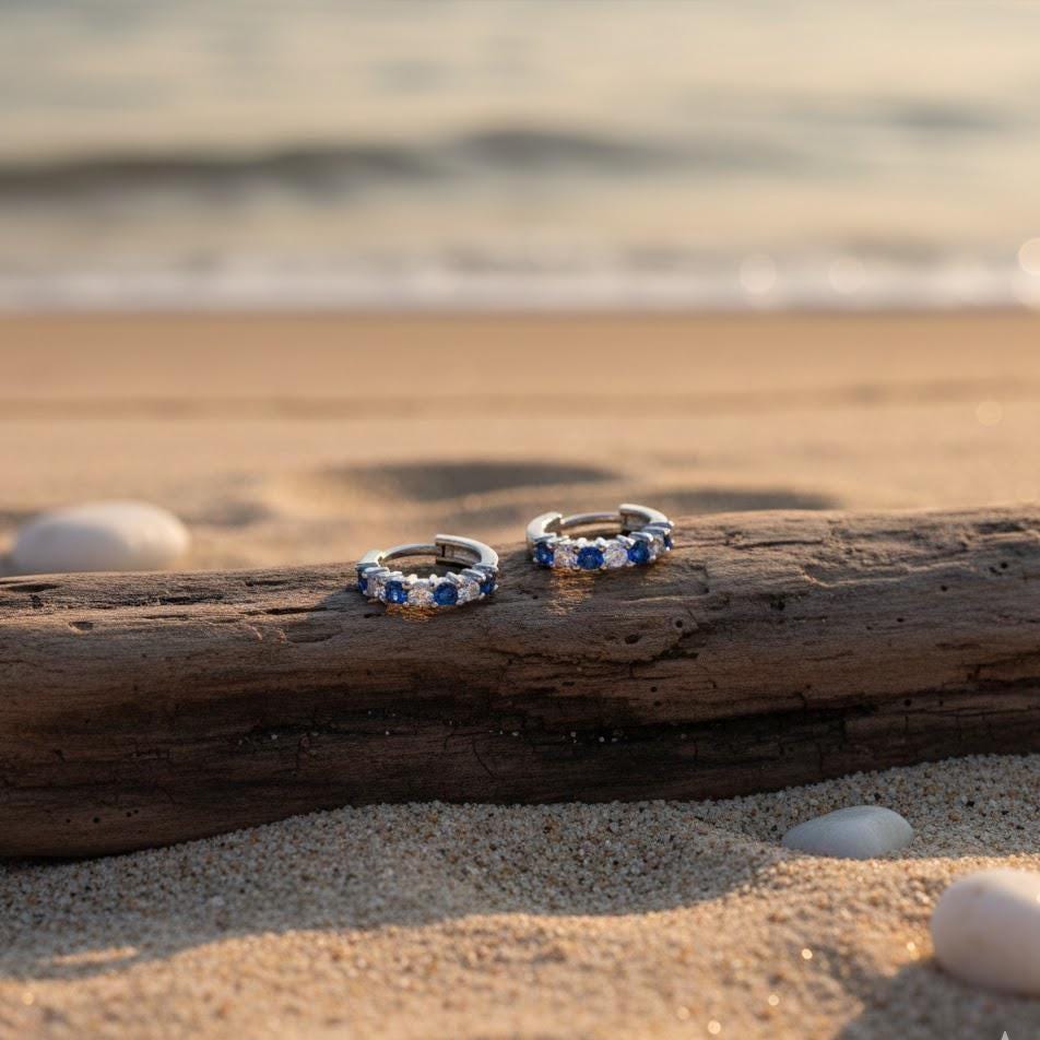 Sterling Silver Blue Crystal Hoop Earrings