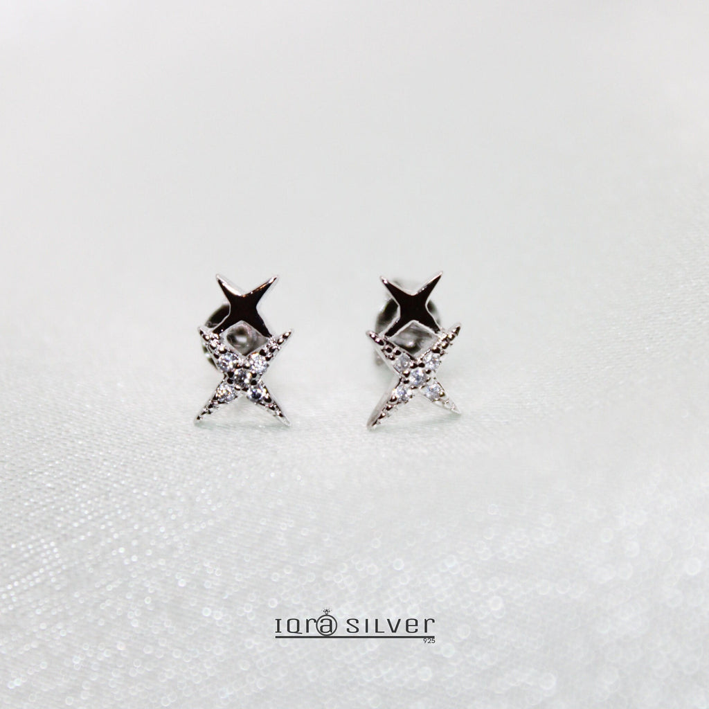 Sterling Silver Double Star Stud Earrings: Celestial Jewelry Gift
