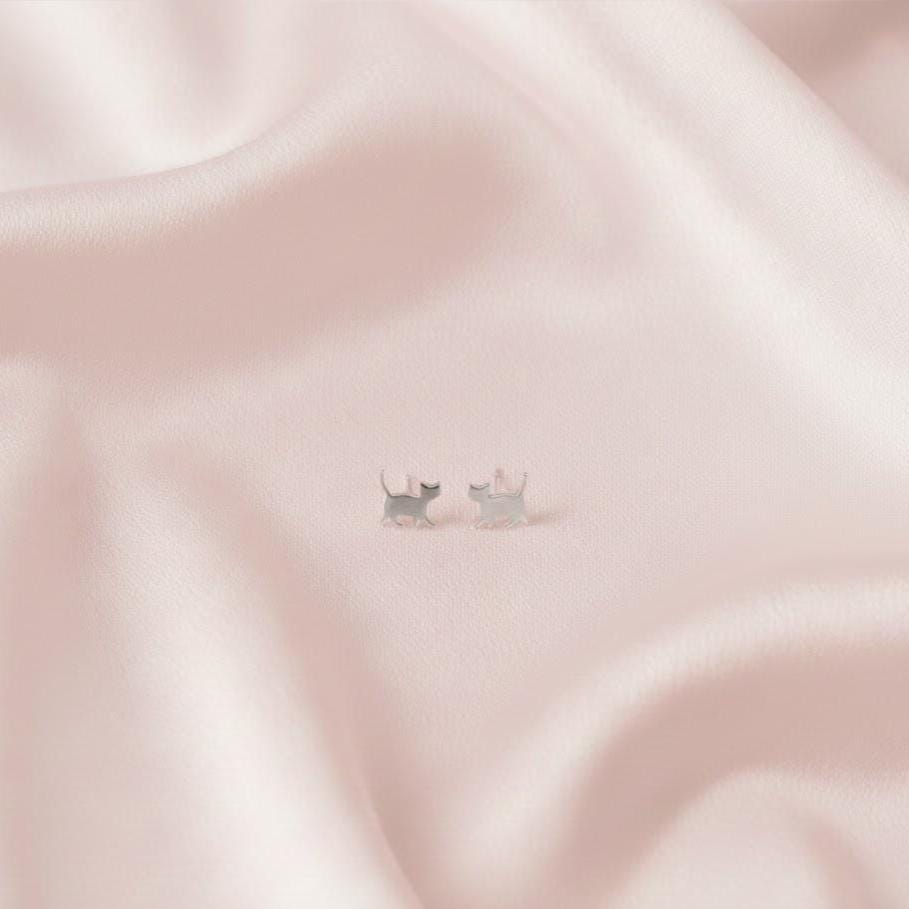 Sterling Silver Cat Stud Earrings