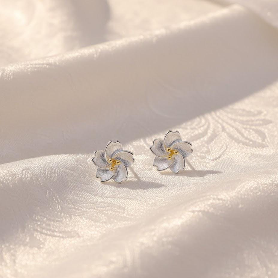 Sterling Silver Flower Necklace And Stud Earrings