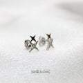 Sterling Silver Double Star Stud Earrings: Celestial Jewelry Gift
