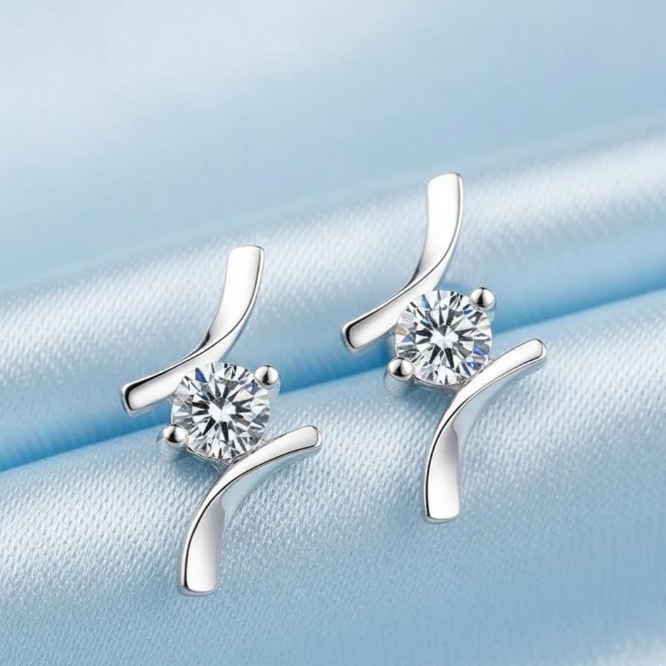 Sterling Silver Crystal Fashion Stud Earrings | Minimalist Dainty Earrings