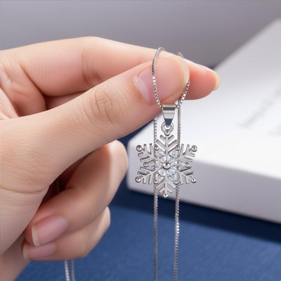 Sterling Silver Snowflake Necklace And Stud Earrings
