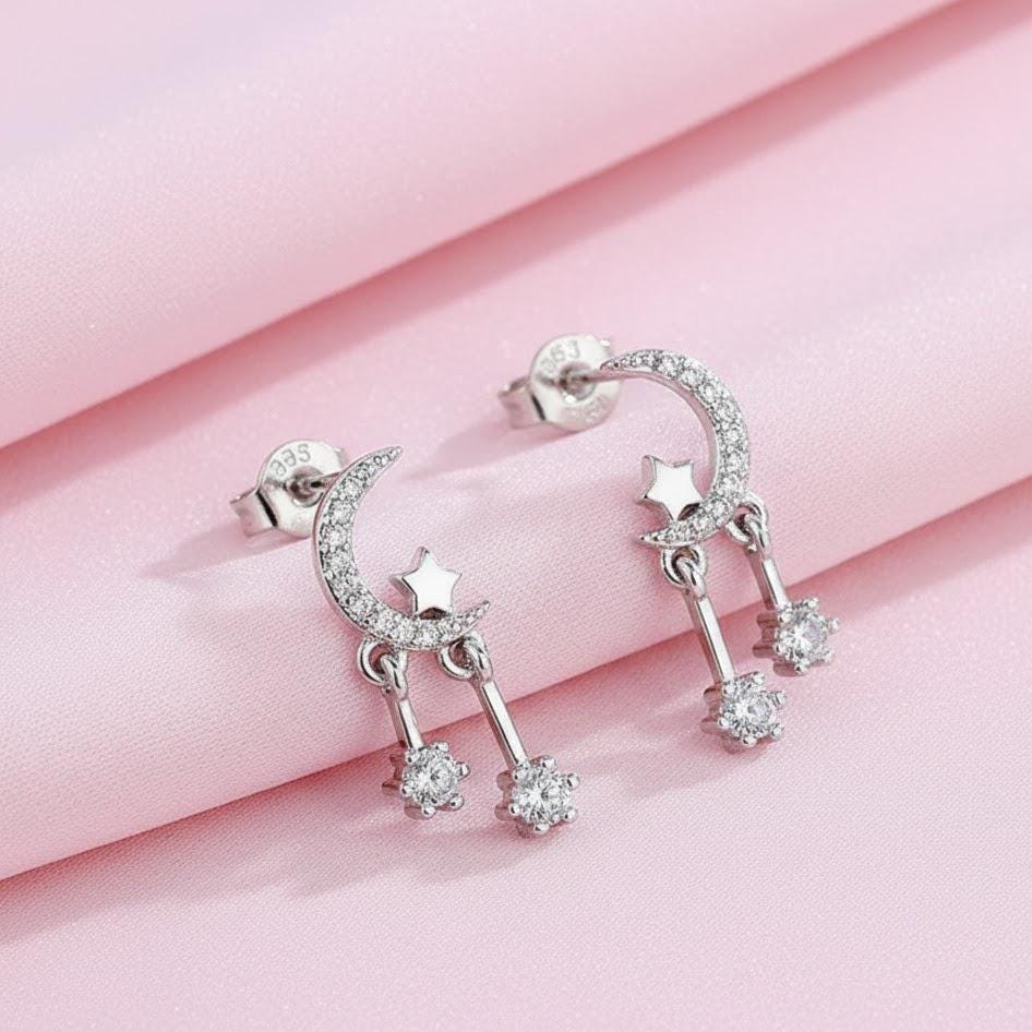 Sterling Silver Star & Crescent Moon Stud Earrings