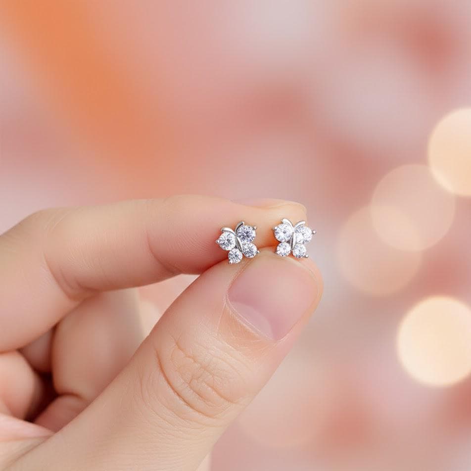 Sterling Silver Crystal Butterfly Stud Earrings