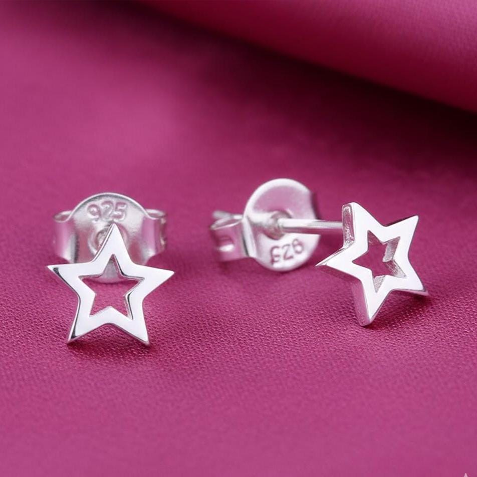Sterling Silver Small Open Star Stud Earrings