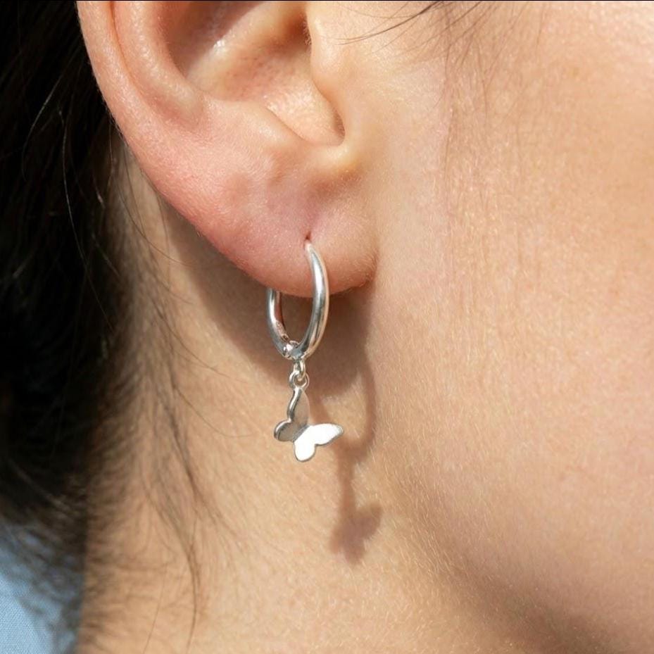 Sterling Silver Butterfly Hoop Earrings