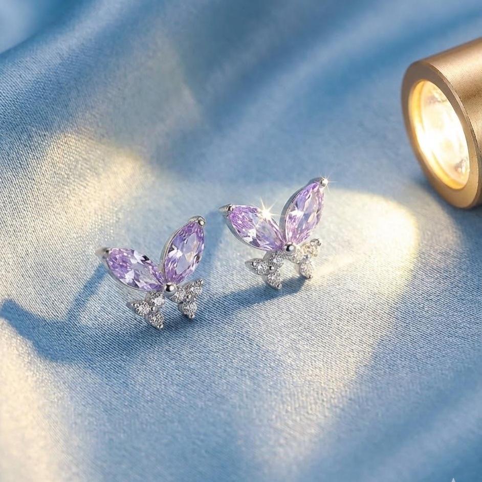 Sterling Silver Colorful Crystal Butterfly Stud Earrings
