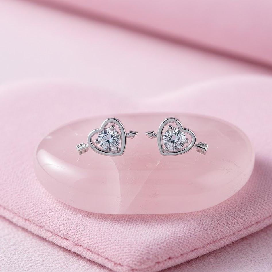 Sterling Silver Crystal Heart Stud Earrings