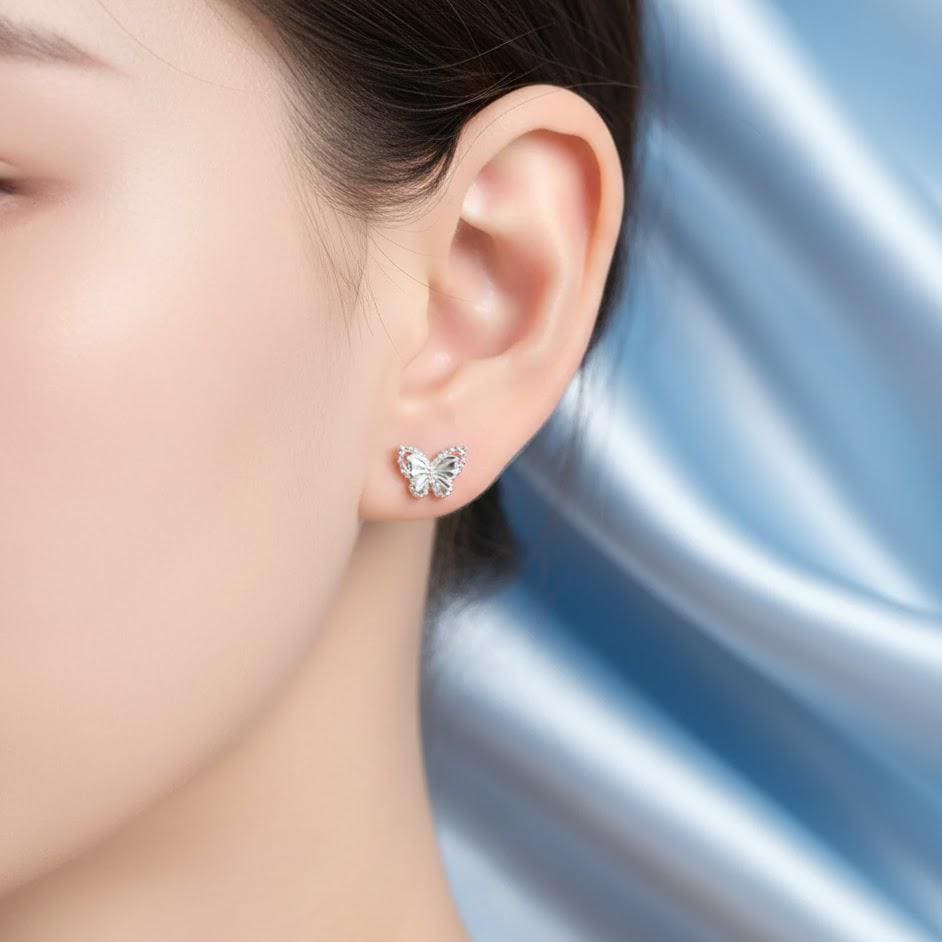 Sterling Silver Butterfly Stud Earrings – Dainty Minimalist Earrings for Women