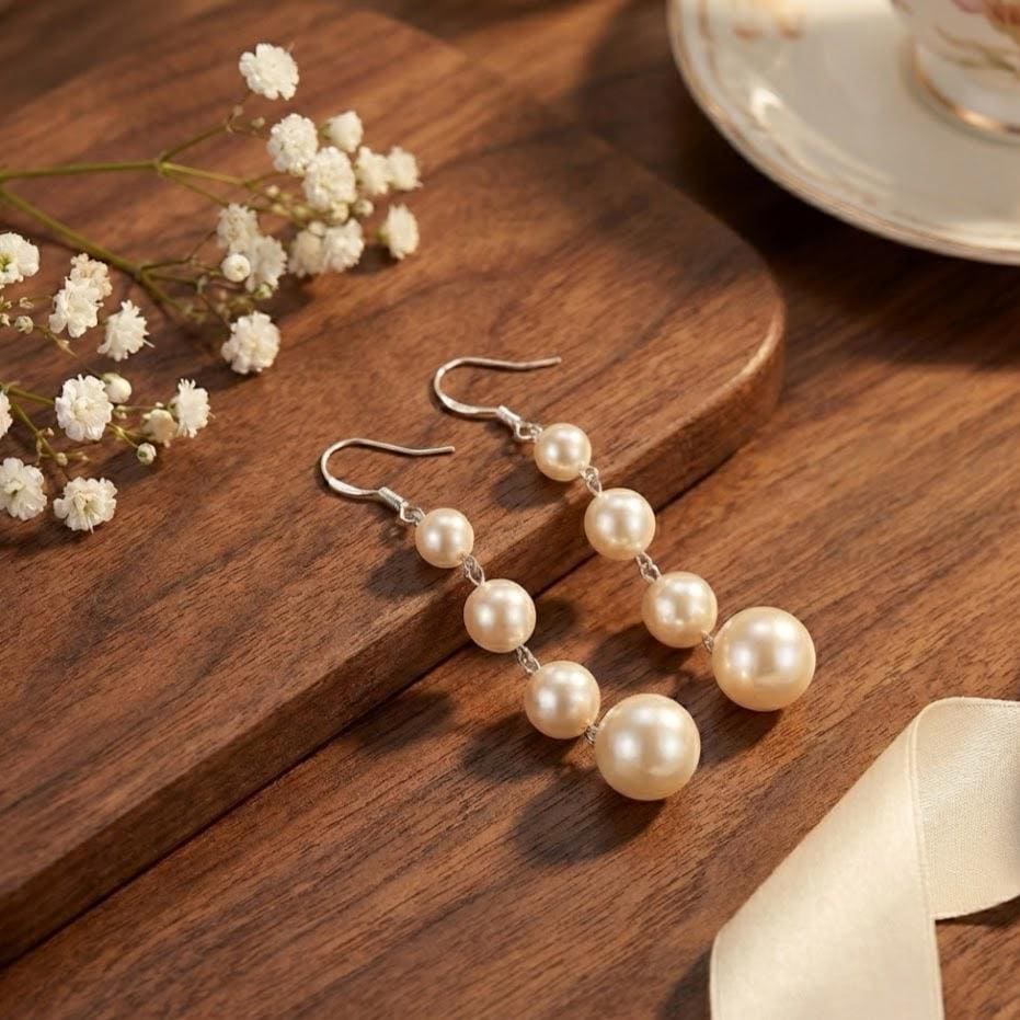 Sterling Silver 4 Pearl Drop Dangle Hook Earrings