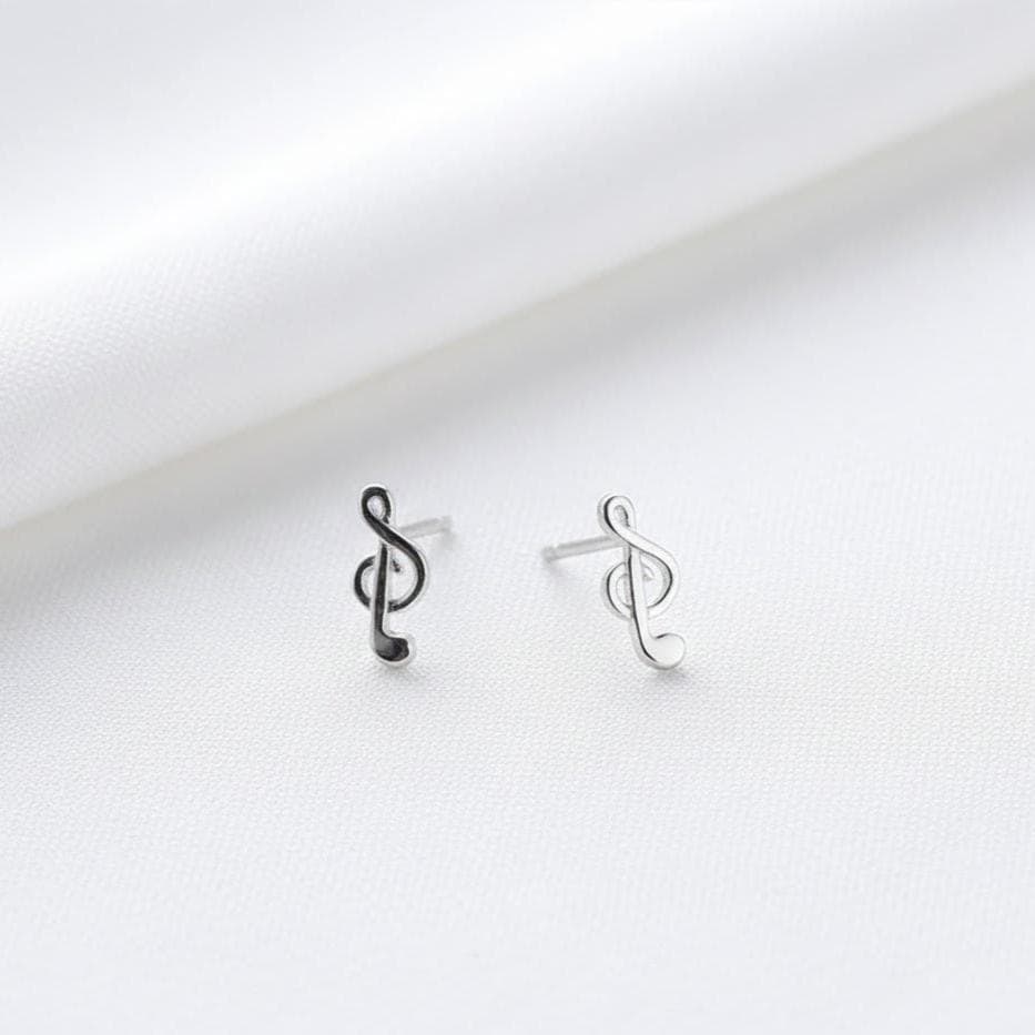 Sterling Silver Treble Clef Music Note Stud Earrings