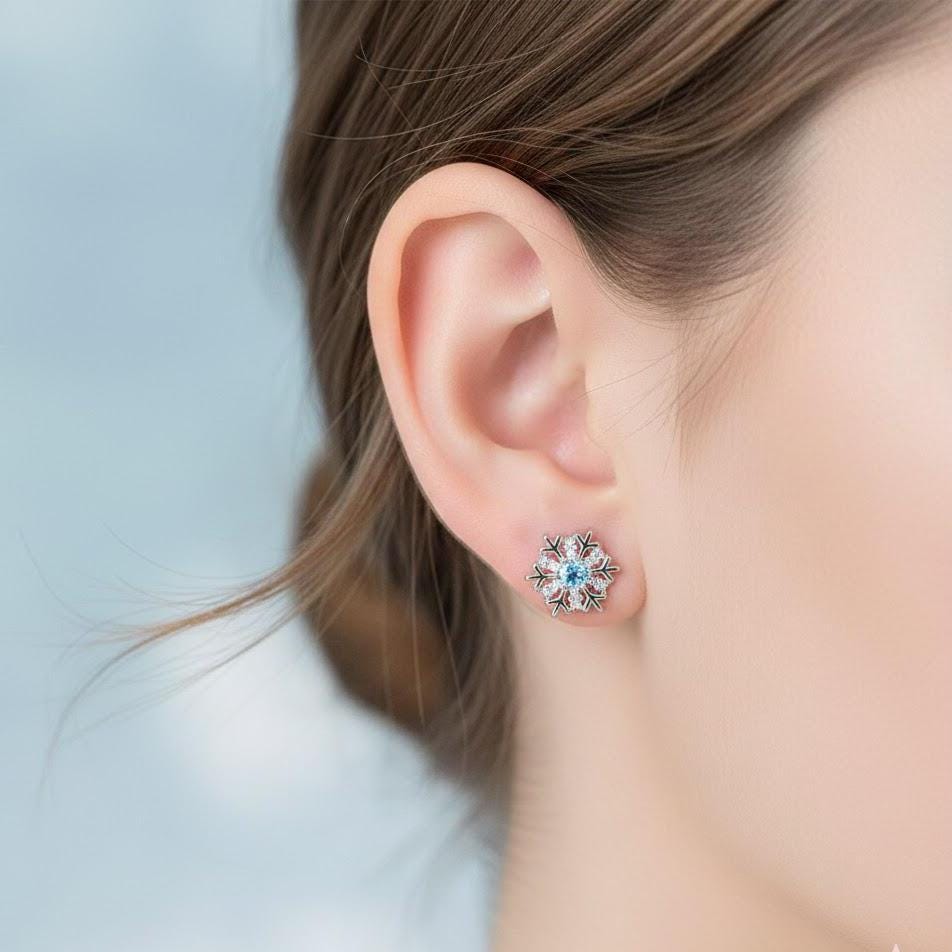 Sterling Silver Christmas Crystal Snowflake Stud Earrings