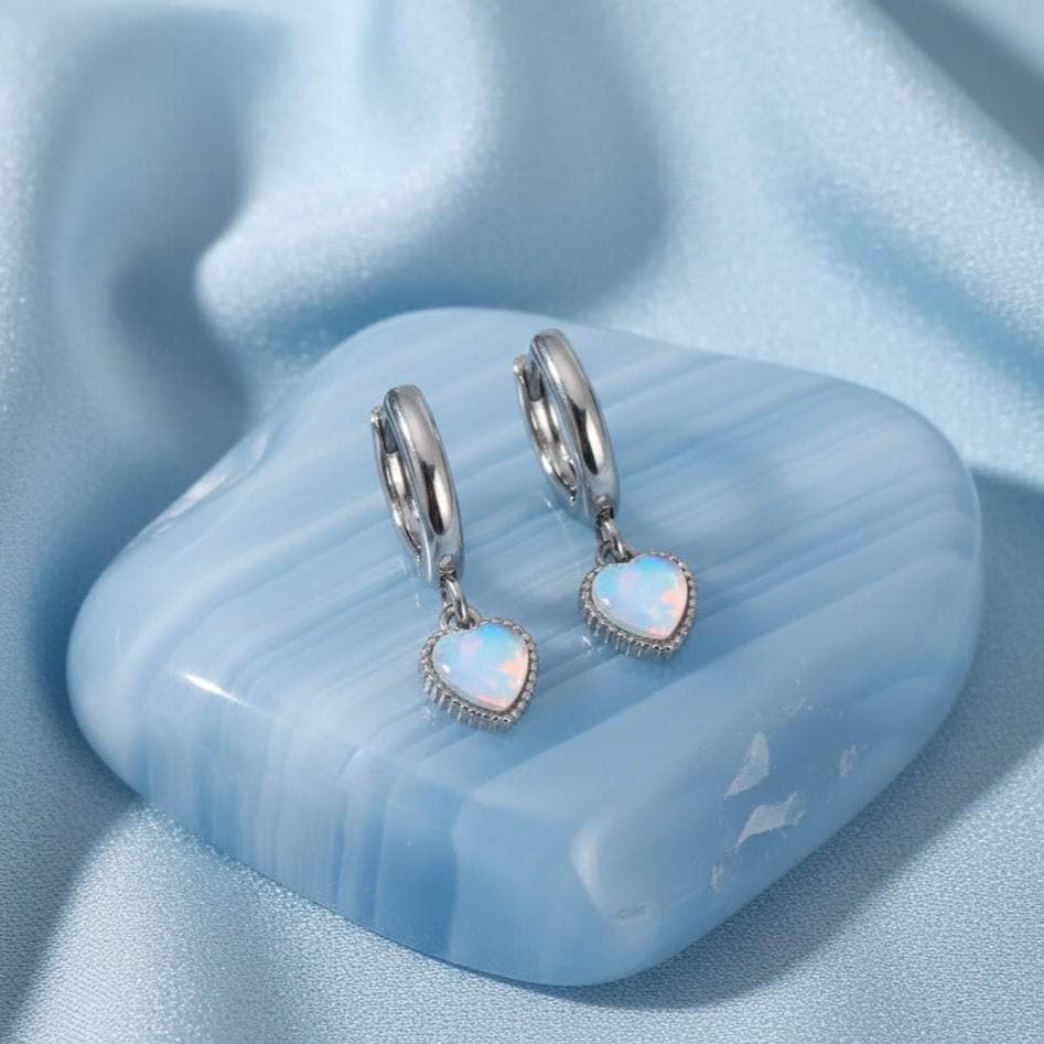 Sterling Silver Moonstone Heart Hoop Earrings