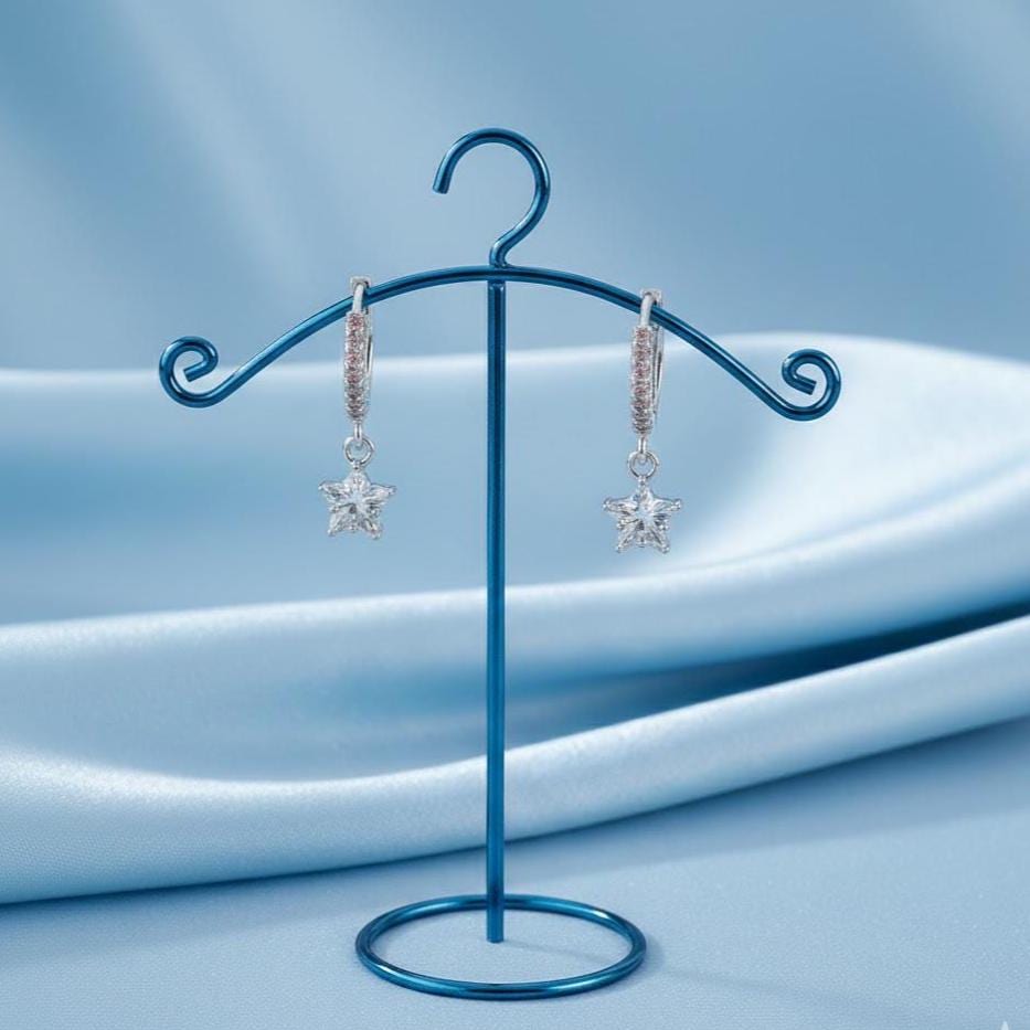 Sterling Silver Crystal Star Hoop Dangle Earrings