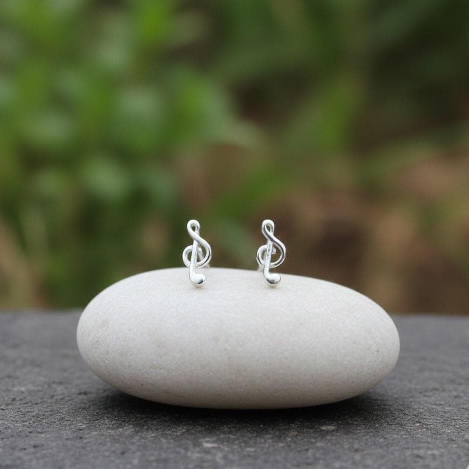 Sterling Silver Treble Clef Music Note Stud Earrings
