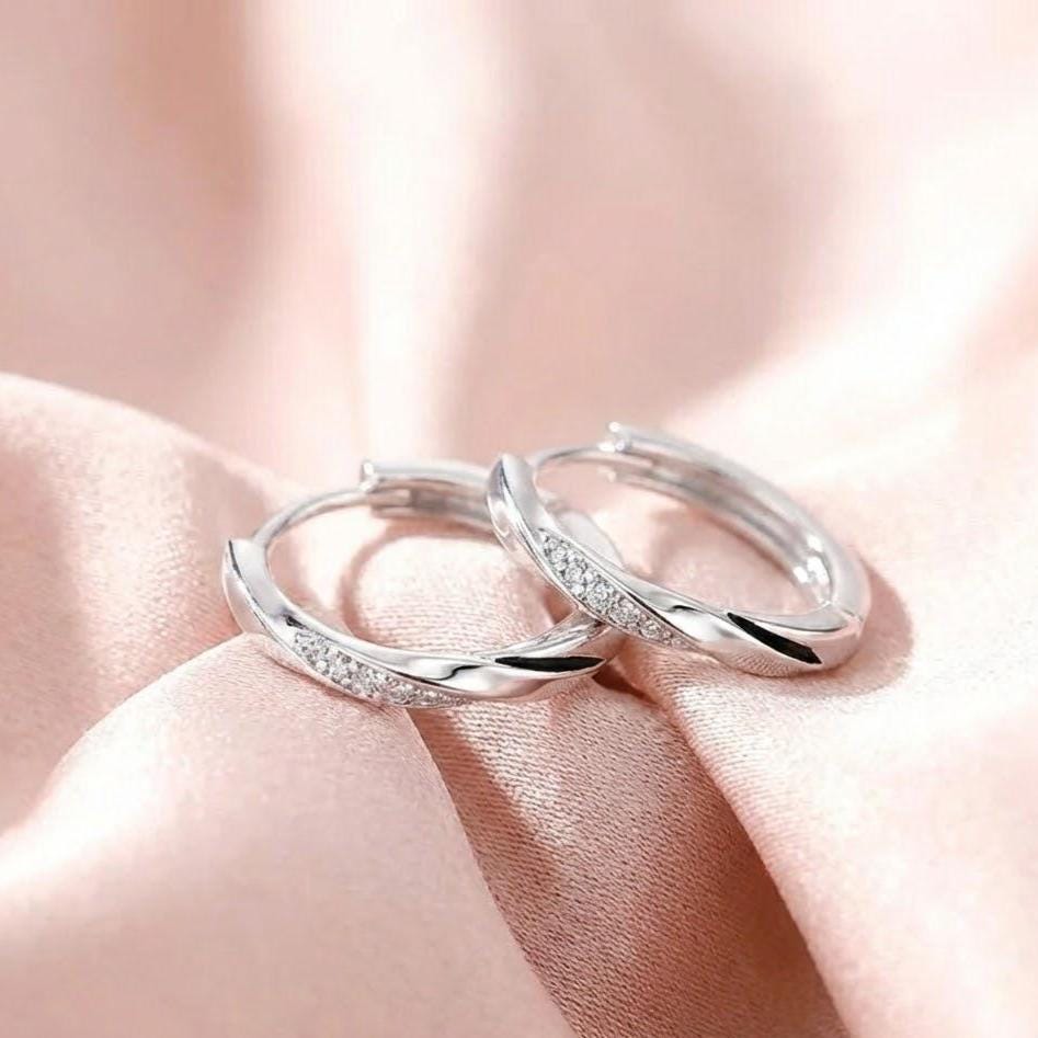 Elegant Crystal Huggie Hoop Earrings in Sterling Silver