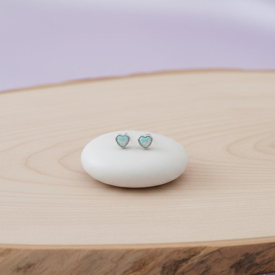 Sterling Silver Heart Moonstone Stud Earrings