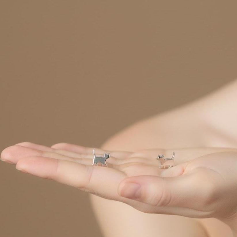 Sterling Silver Cat Stud Earrings