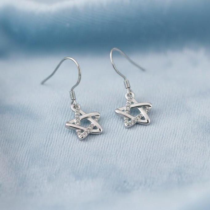Sterling Silver Star Drop Hook Earrings