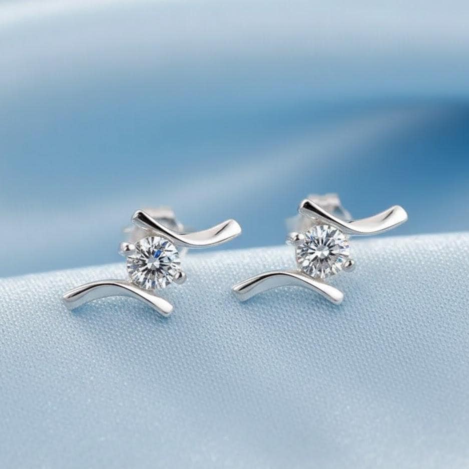 Sterling Silver Crystal Fashion Stud Earrings | Minimalist Dainty Earrings