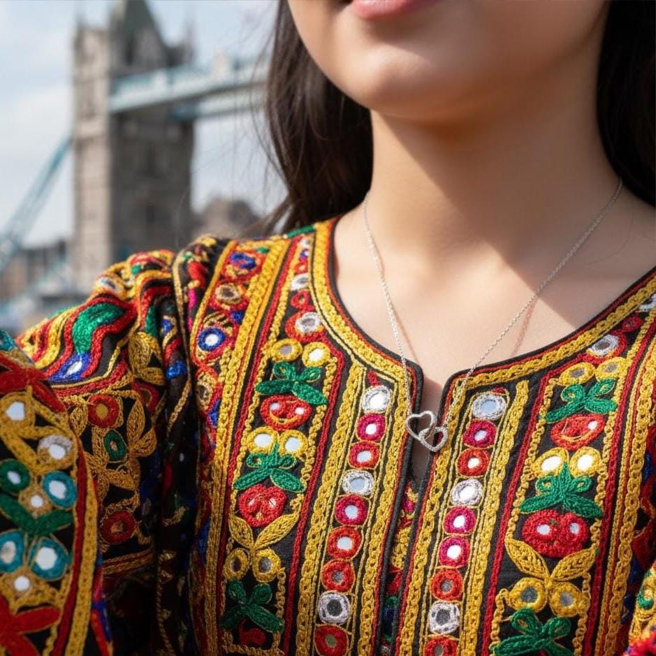 Sterling Silver Crystal Heart Necklace | Linked Pendant
