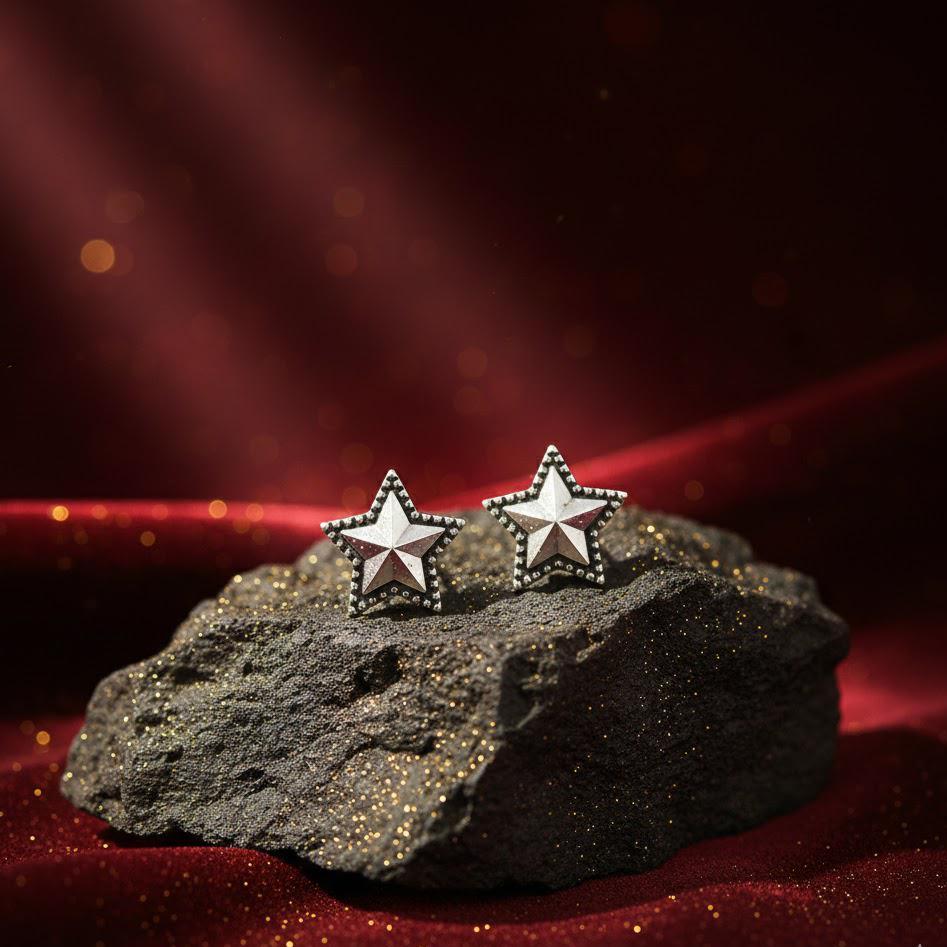 Sterling Silver Vintage Star Stud Earrings