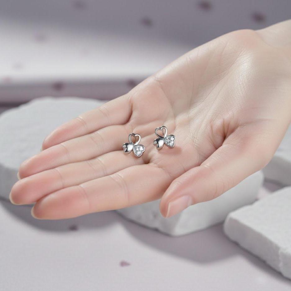 Sterling Silver Crystal Love Clover Stud Earrings