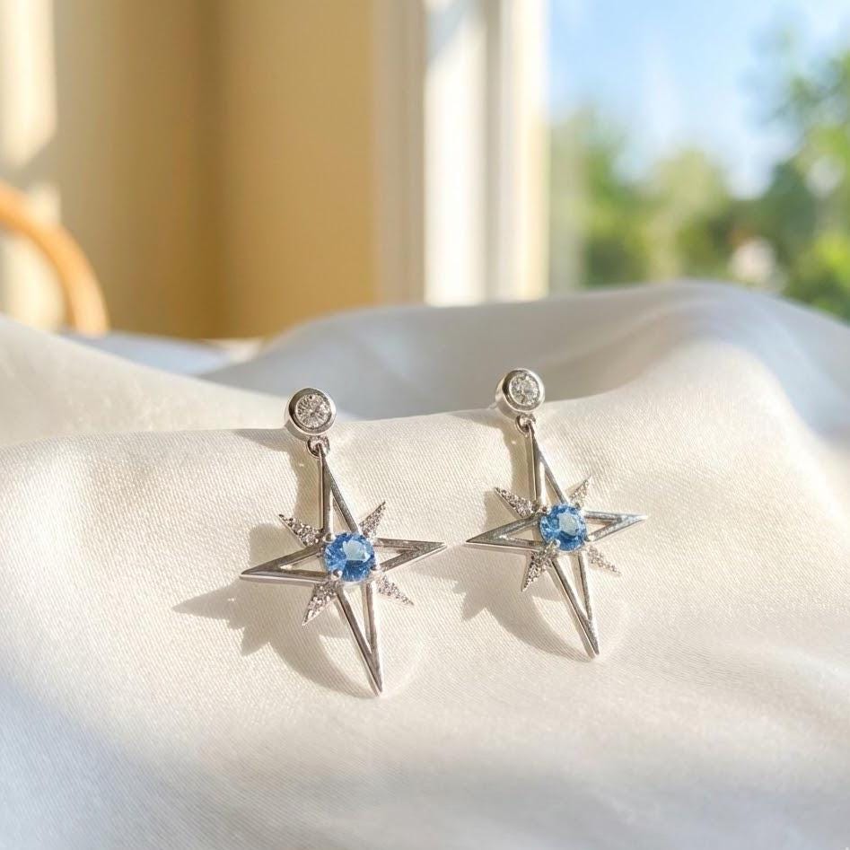 Shiny Sterling Silver Star Stud Earrings