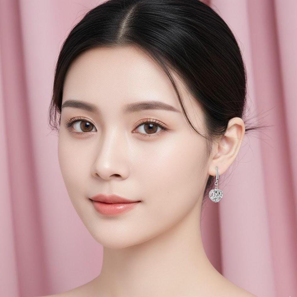 Sterling Silver Hollow Love Heart Dangle Drop Hook Earrings