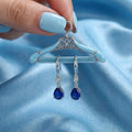 Sterling Silver Blue Pear Halo Drop Stud Earrings