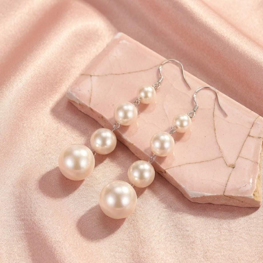 Sterling Silver 4 Pearl Drop Dangle Hook Earrings