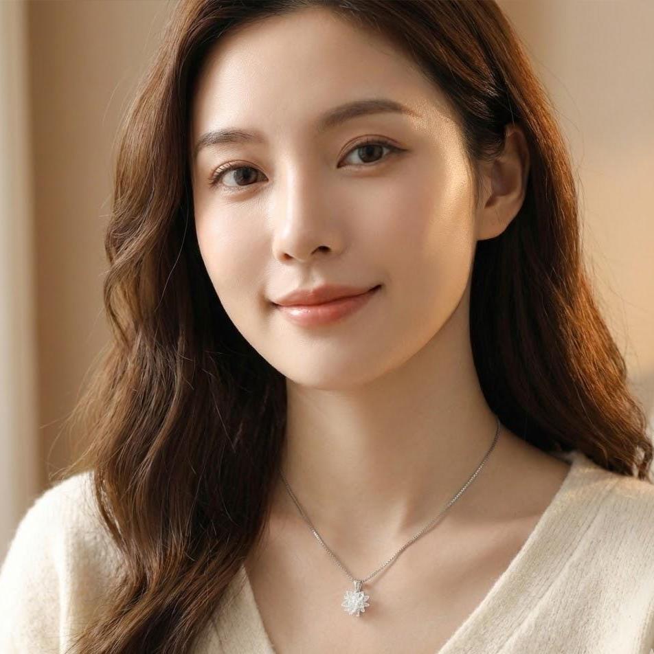 Sterling Silver Ice Snowflake Pendant Necklace Winter Jewelry Gift for Her