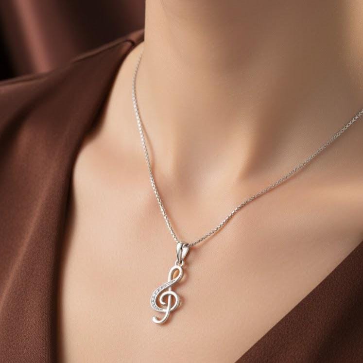 Musical Note Pendant Necklace in Sterling Silver