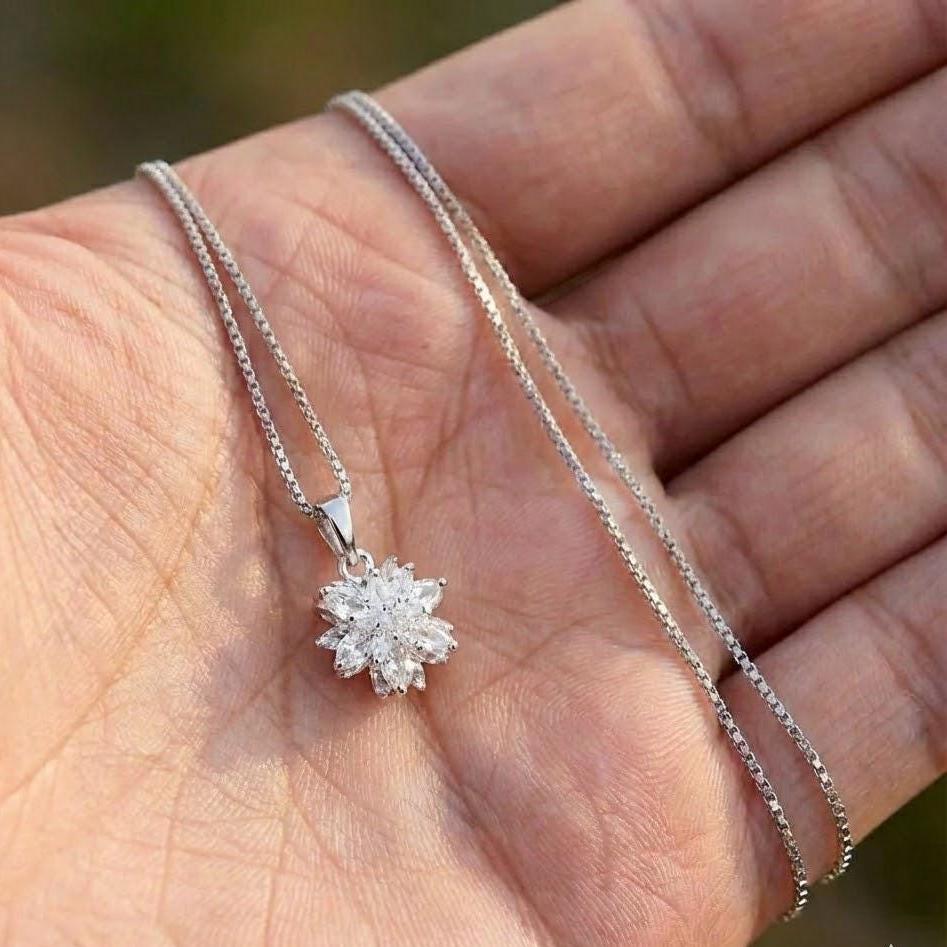 Sterling Silver Ice Snowflake Pendant Necklace Winter Jewelry Gift for Her