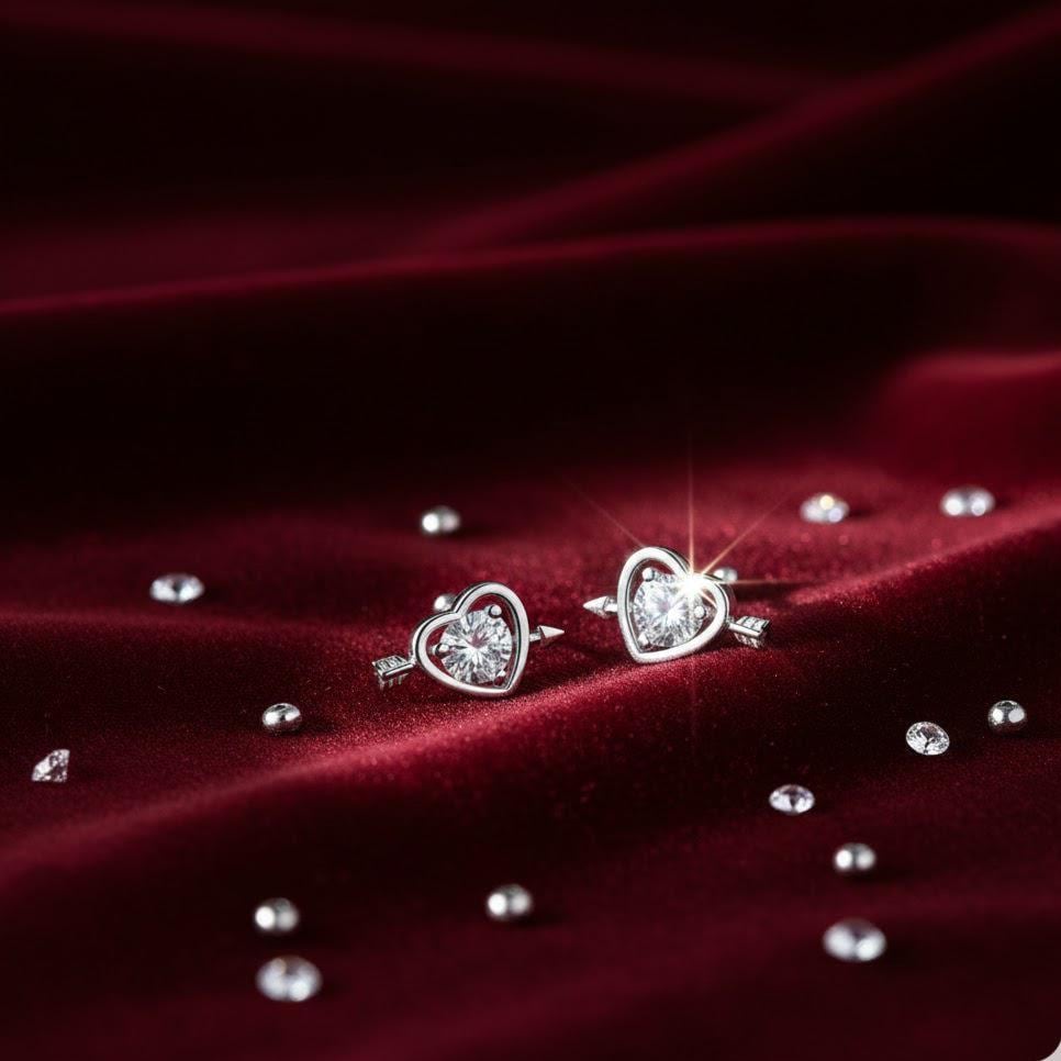 Sterling Silver Crystal Heart Stud Earrings