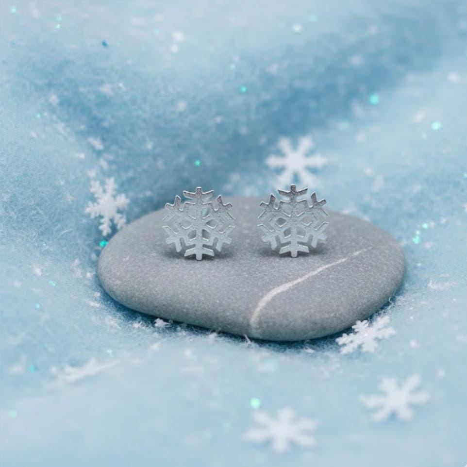 Christmas Snowflake Sterling Silver Stud Earrings