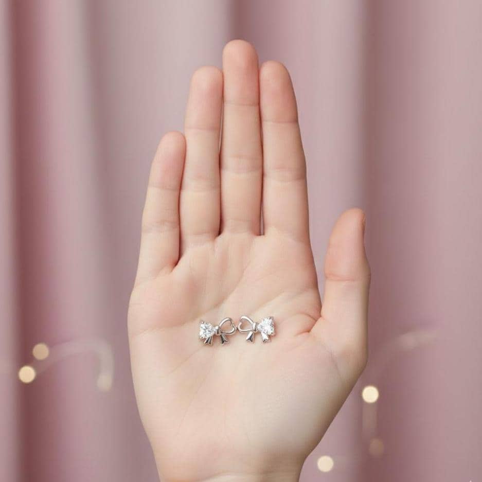 Sterling Silver Crystal Bow Stud Earrings