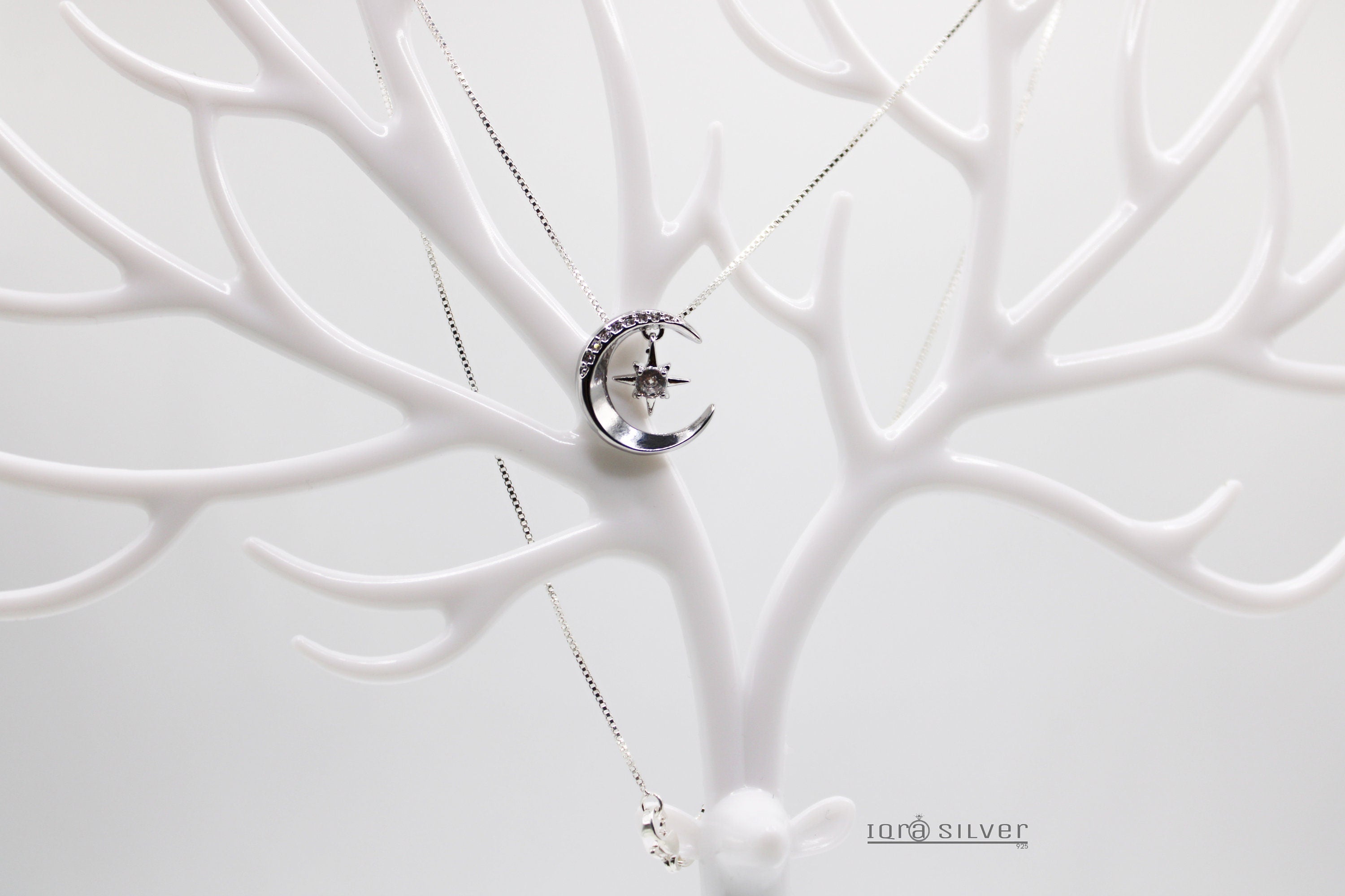 Sterling Silver Moon Star Pendant Necklace: Celestial Jewelry Gift