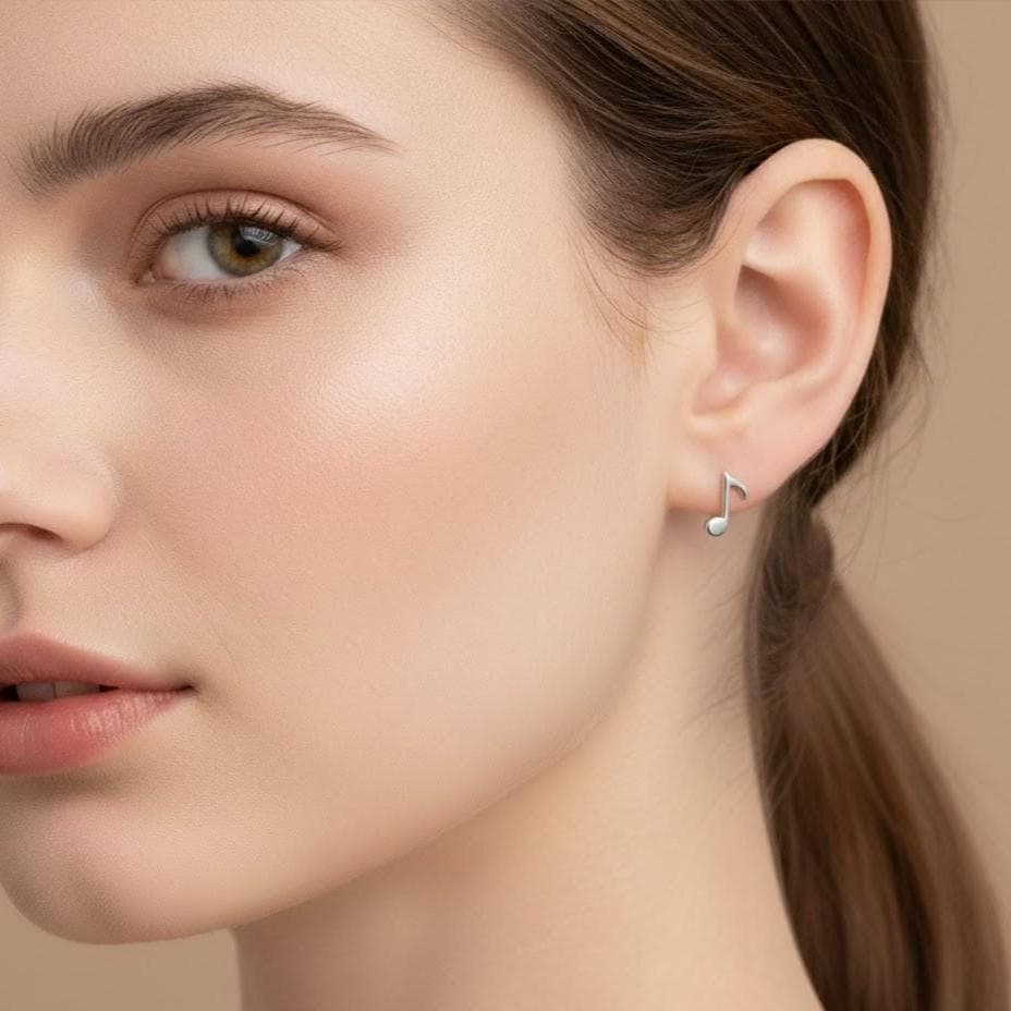 Sterling Silver Musical Note Stud Earrings