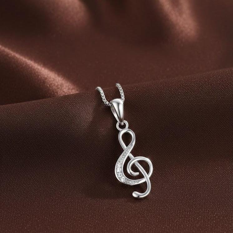 Musical Note Pendant Necklace in Sterling Silver