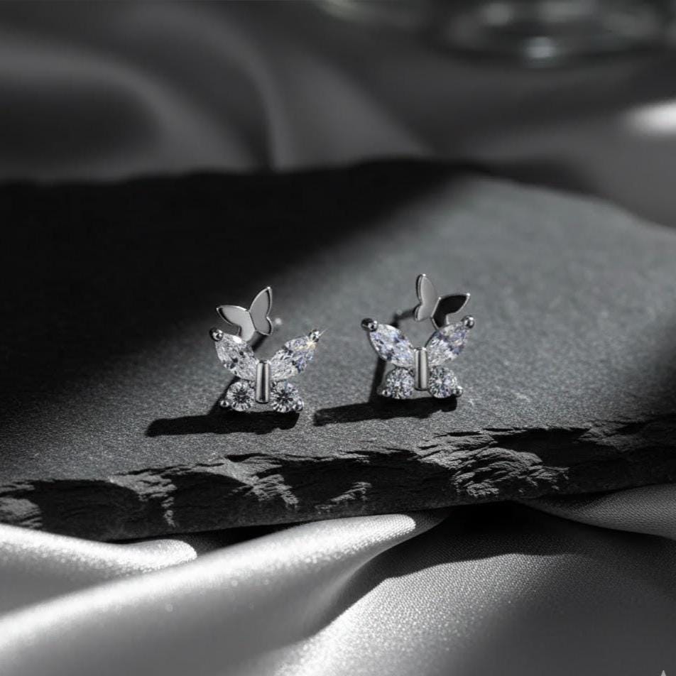 Sterling Silver Crystal Butterfly Stud Earrings