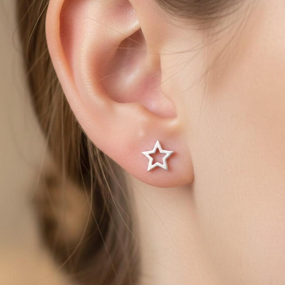 Sterling Silver Small Open Star Stud Earrings