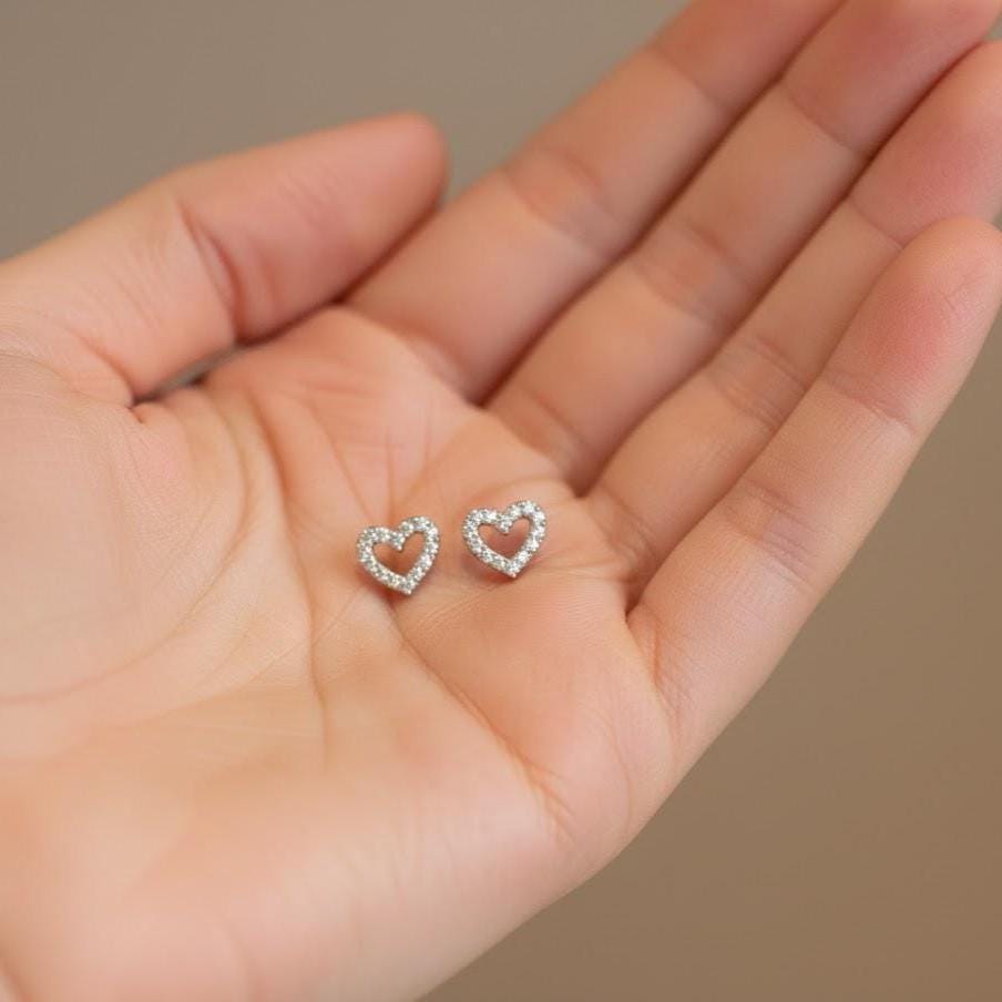 Sterling Silver Full Stone Heart Stud Earrings