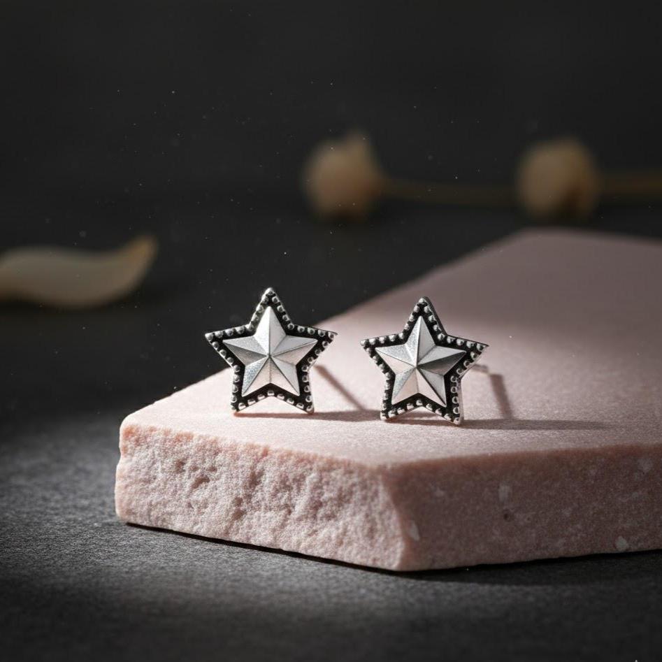 Sterling Silver Vintage Star Stud Earrings