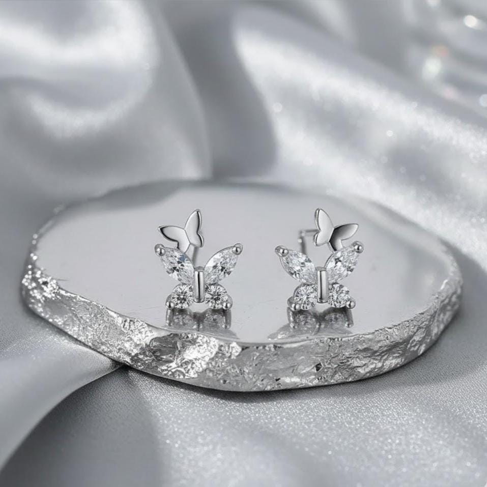 Sterling Silver Crystal Butterfly Stud Earrings