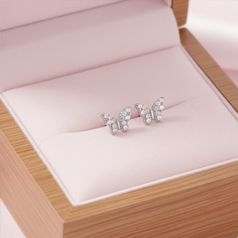 Sterling Silver Crystal Butterfly Stud Earrings