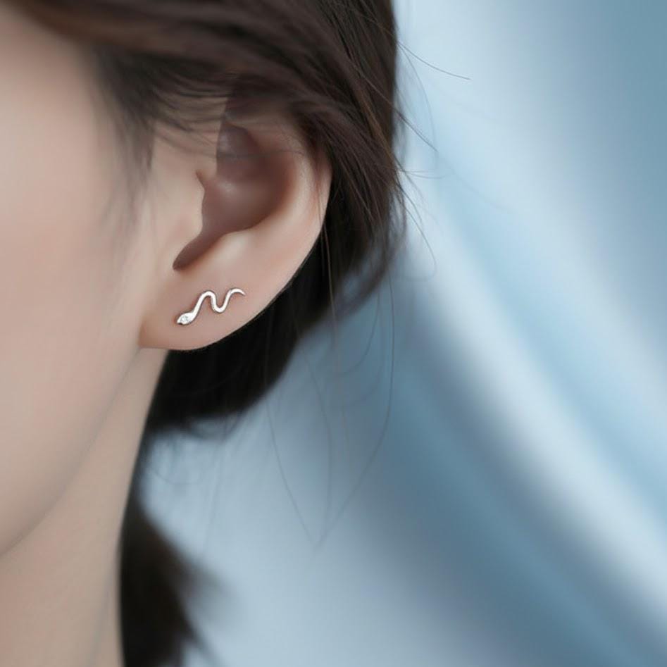 Sterling Silver Snake Studs Earrings