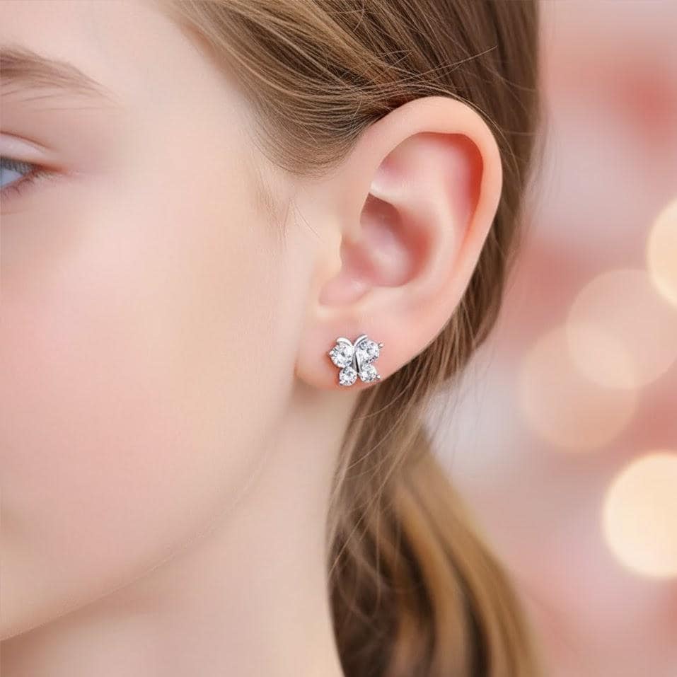 Sterling Silver Crystal Butterfly Stud Earrings